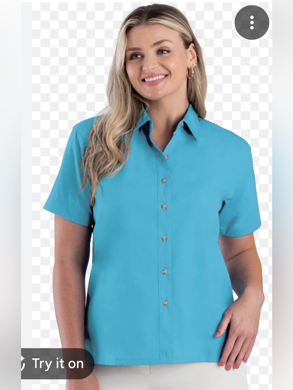 Basic Editions Short-Sleeve Button-Down Shirt - Bright Teal